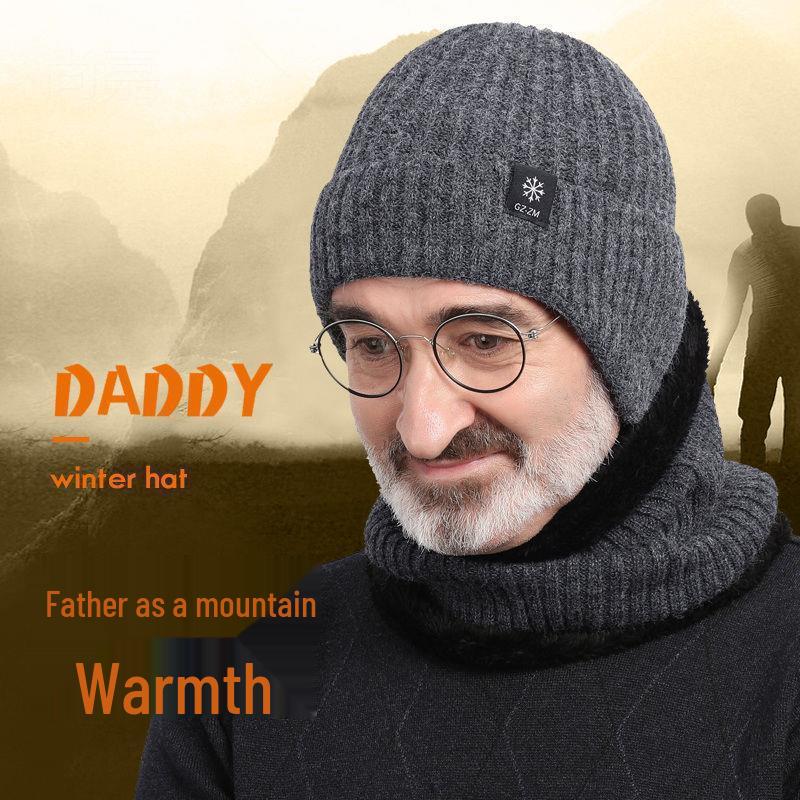 Elderly Men's Thick Knit Winter Hat with Ear Protection