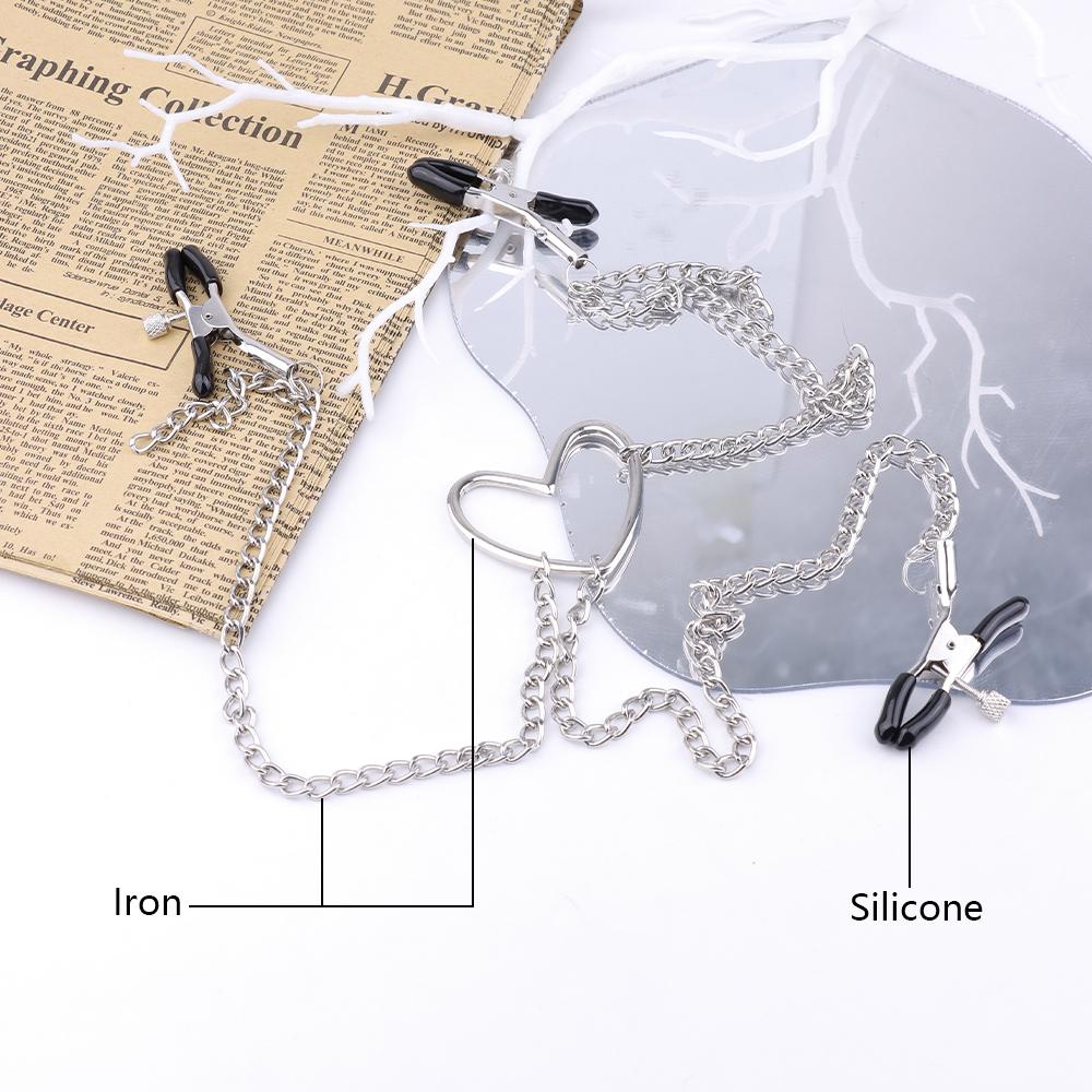 Nipple Clamp with Three Chains Adjustable Heart-shaped Nipple Clips Breast Clip Adult Sex Toys for Women and Couples