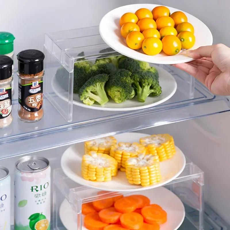 Transparent Layered Separator Shelves Refrigerator Storage Rack Space-Saving Fridge Organizers Desktop Stand Kitchen Accessories