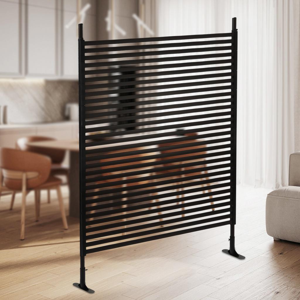 Black Outdoor Privacy Screen with Stand, 120x180cm Garden Patio Fence Panel, Brown Steel Windproof Partition, Load-bearing 10kg
