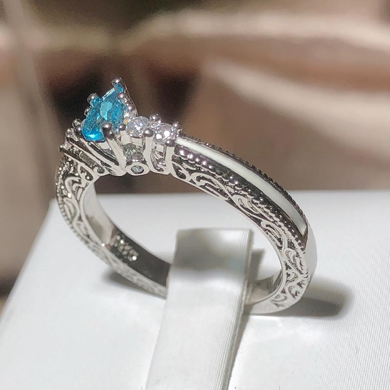 New Fashion Hollow Water Drop Aquamarine Topaz Ring 925 Stamp Party Wedding Jewelry Gift Wholesale
