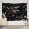 Black Floral Tapestry Retro Flower Bloosom Rustic Rose Watercolor Peony Vintage Boho Gothic Spring Plant Leaves Home Decor Wall