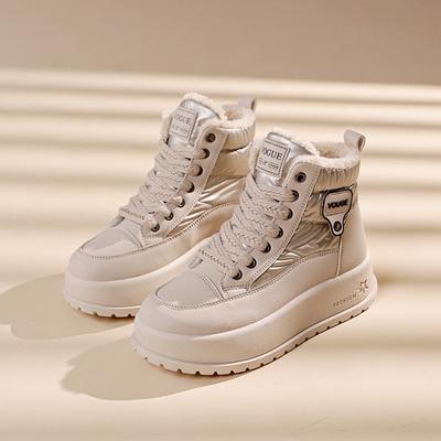 Plateau Schneestiefel Damen High Top Warme Sportschuhe Winter mit Plüsch Baumwollschuhe Damen Sneaker High Top Damenstiefel