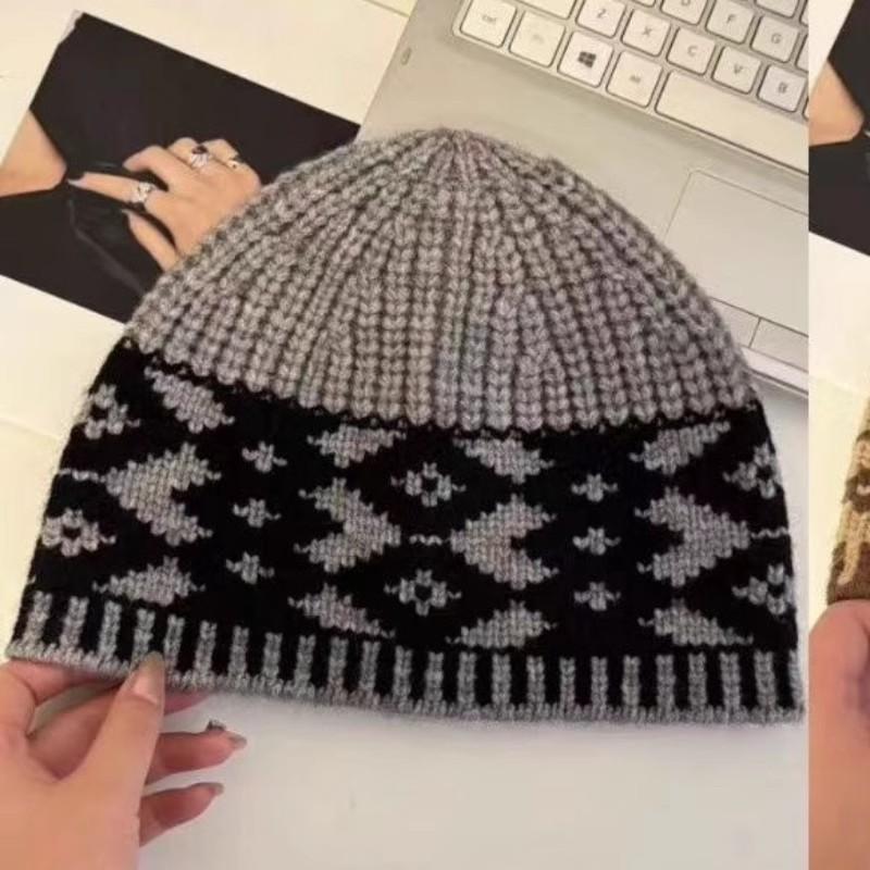 New retro hat wool hat versatile handmade autumn and winter bucket hat fashion warm jacquard knitted head hat