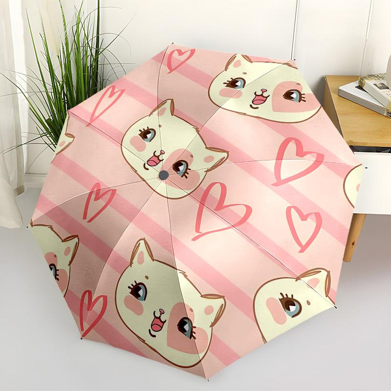 1pc Kawaii Cat Faces Automatic Folding Umbrella, 8 Ribs Iron Frame, Suitable for Outdoor Travel and Daily Use yy251120201