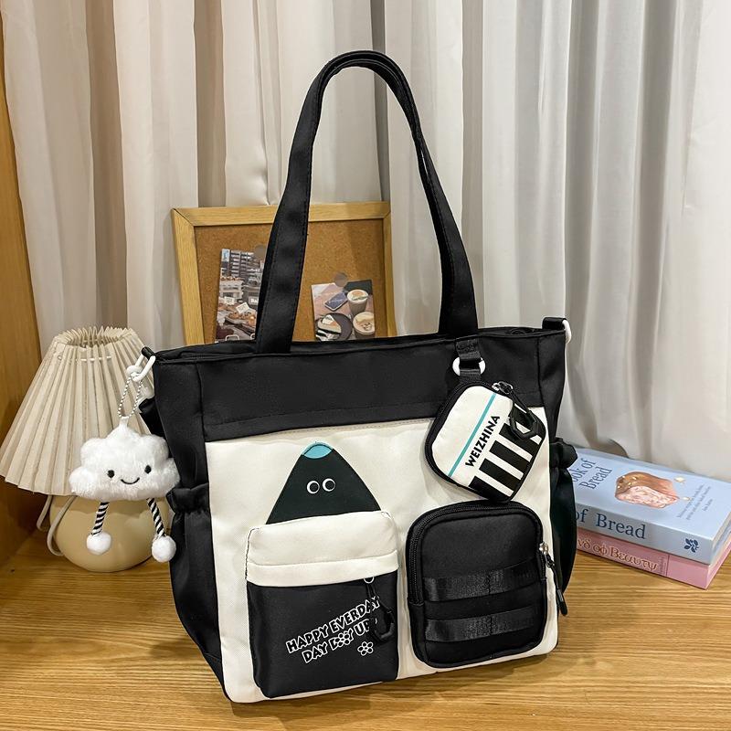 Portable Contrasting Color Retro Tote Bag, Student Class Tutoring Commuter Bag, Large Capacity Niche One-shoulder Messenger Bag