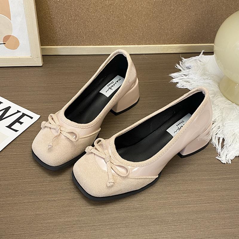 

Французские туфли Мэри Джейн женские осенние новые ретро толстый каблук высокие каблуки бант светлый вырез одинарные туфли балетки маленькие кожаные туфли 40