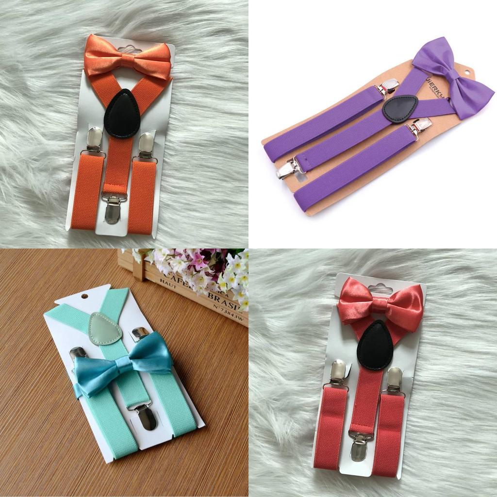 Adorable Children's Bow Tie Suspender Set With Elastic Adjustable Straps