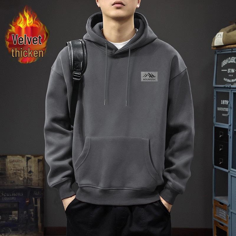 Trendy Men's Hooded Sweatshirt: Loose Fit Spring/Autumn Jacket with Velvet for Couples