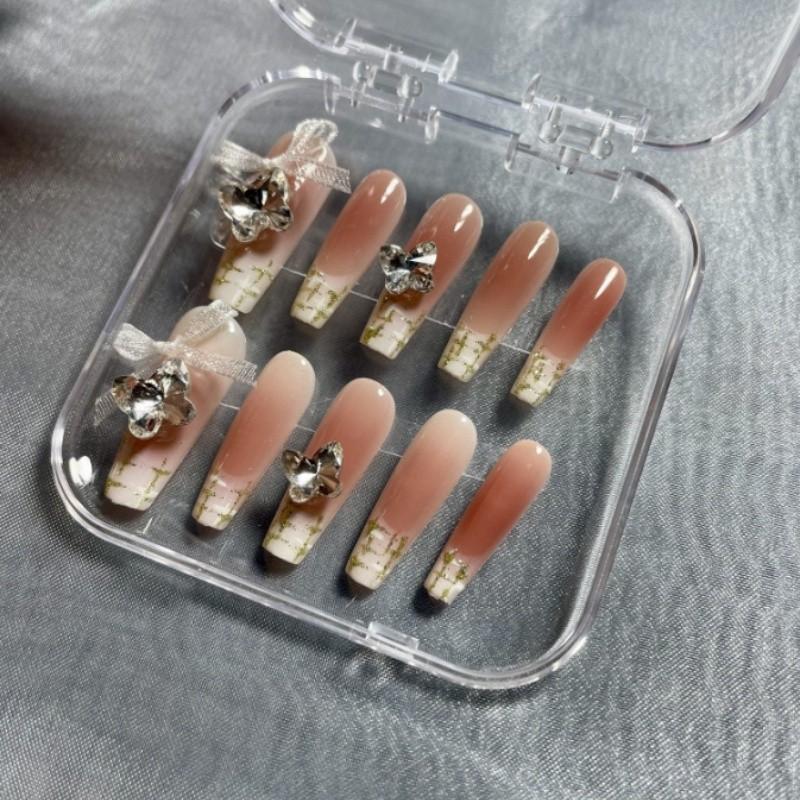 Nail Bow Artificial Nude French Style Gorgeous Manicure Wearable Nails Reusable