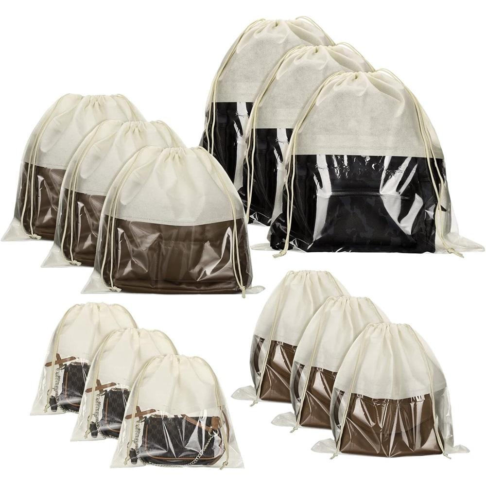 12 Dustproof Drawstring Bags Tote Bag Dust Storage Bag Non-Woven Fabric Bag Drawstring Packaging Storage Shoe Bag (Various Sizes, Beige) бежевый