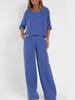 Women's Casual Cotton-Linen Two-Piece: Pocket Trousers & Short-Sleeve Pullover Top for Spring/Summer.