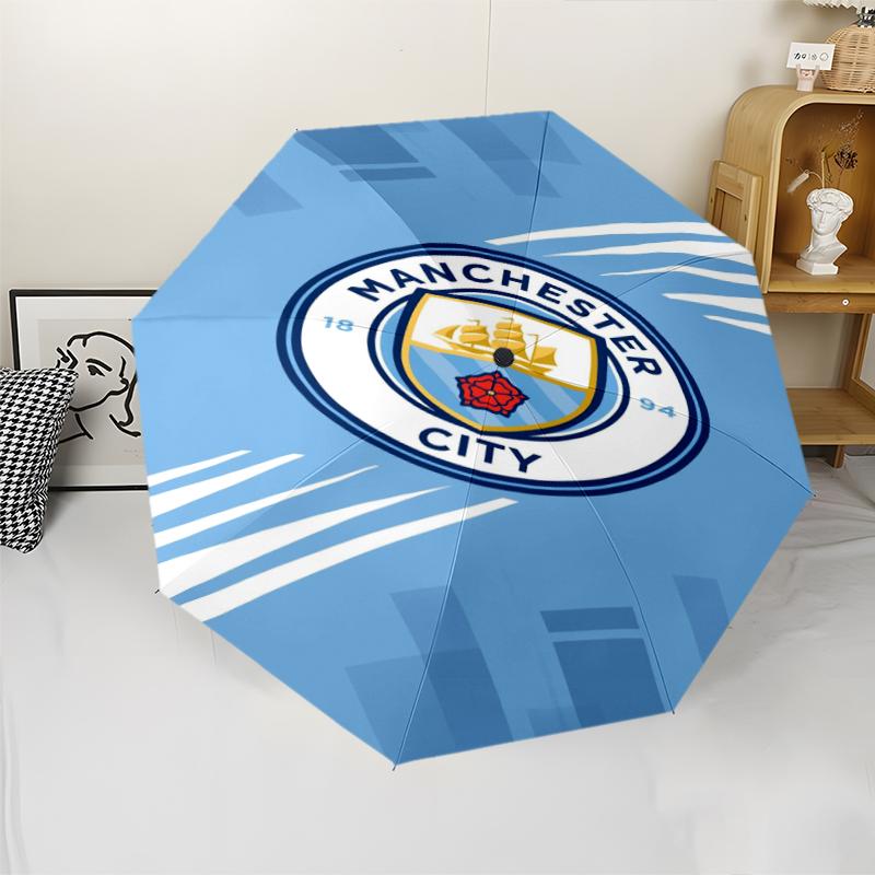 Manchester City Theme Automatic Umbrella, Lightweight & Portable, 8 Rib, Perfect for Outdoor Travel, Birthdays, Christmas, Gifts.