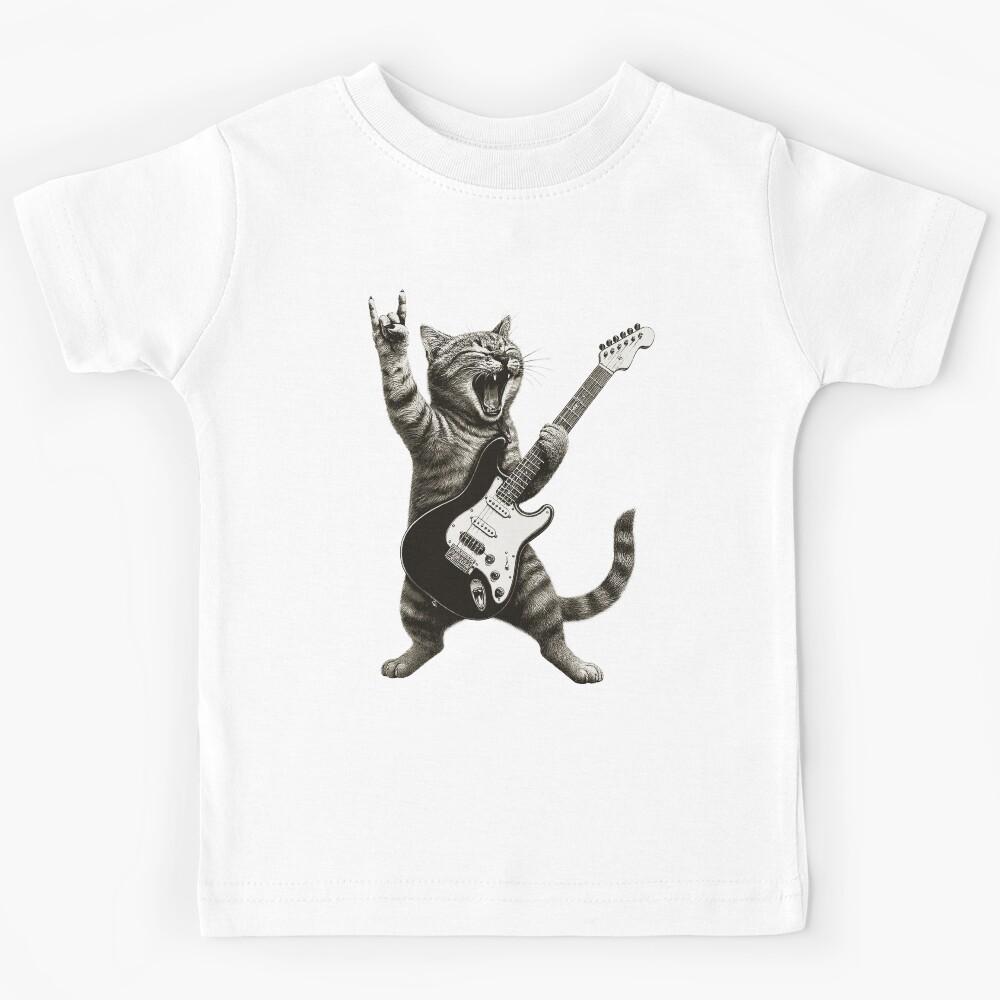 Funny Cat Playing Guitar Rock and Roll Gifts Men Women Kids Kids T-Shirt 110