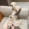 Fashion Women Walking Sneakers Autumn Lace-up High Platform Chunky Shoes Breathable Leather Shoes 10.5CM Winter Wedge Heels Casual Shoes