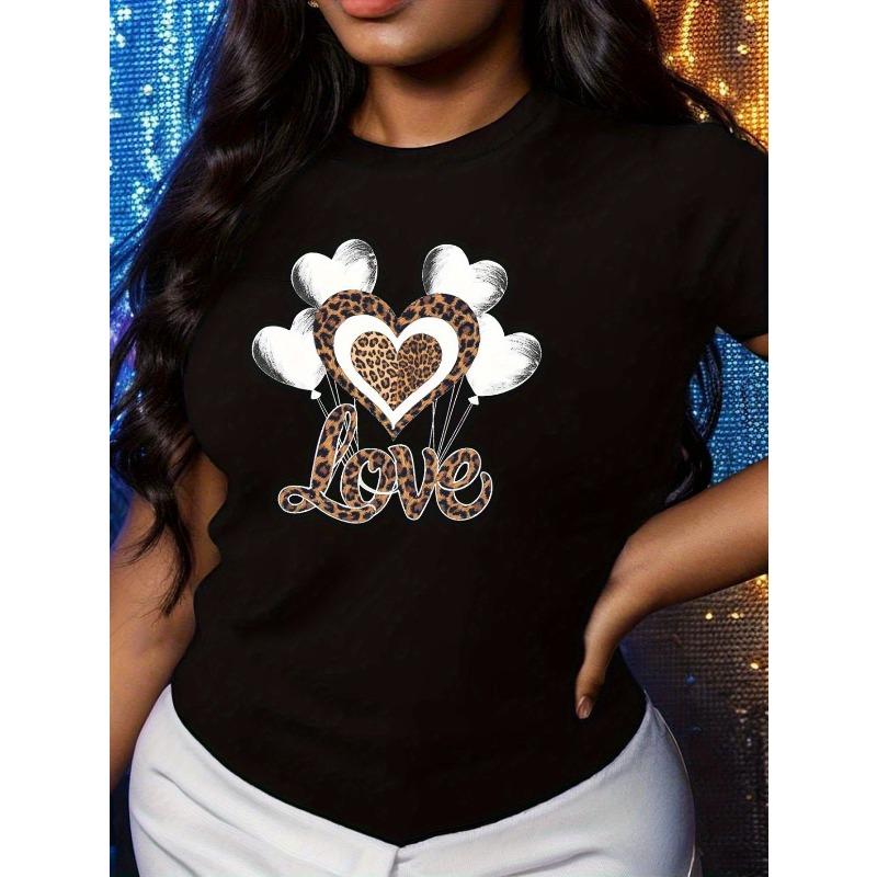 

European size Fashionable Letter Cartoon Print Women S Round Neck T-Shirt, Simple Design, Comfortable And Breathable 4XL чорний