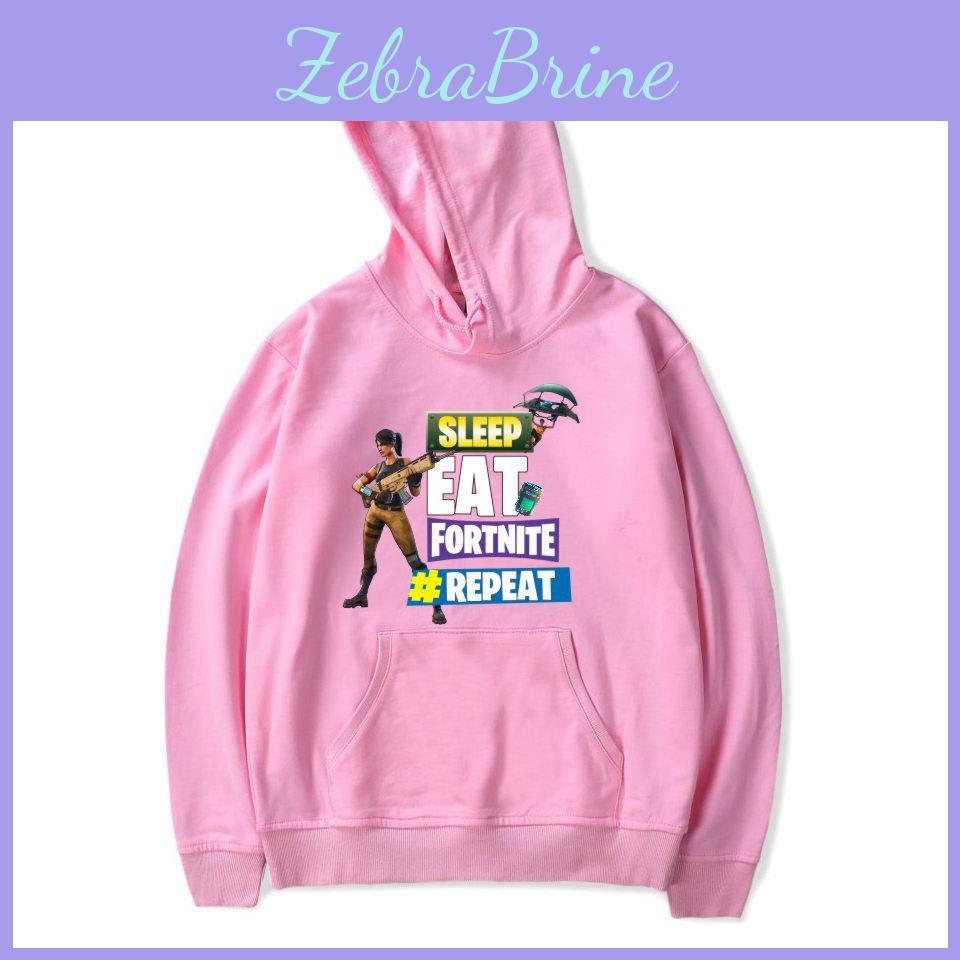 Game Printed Fortnite Sleep Eat Fortnite Repeat Casual Long Sleeve Cotton Hoodie