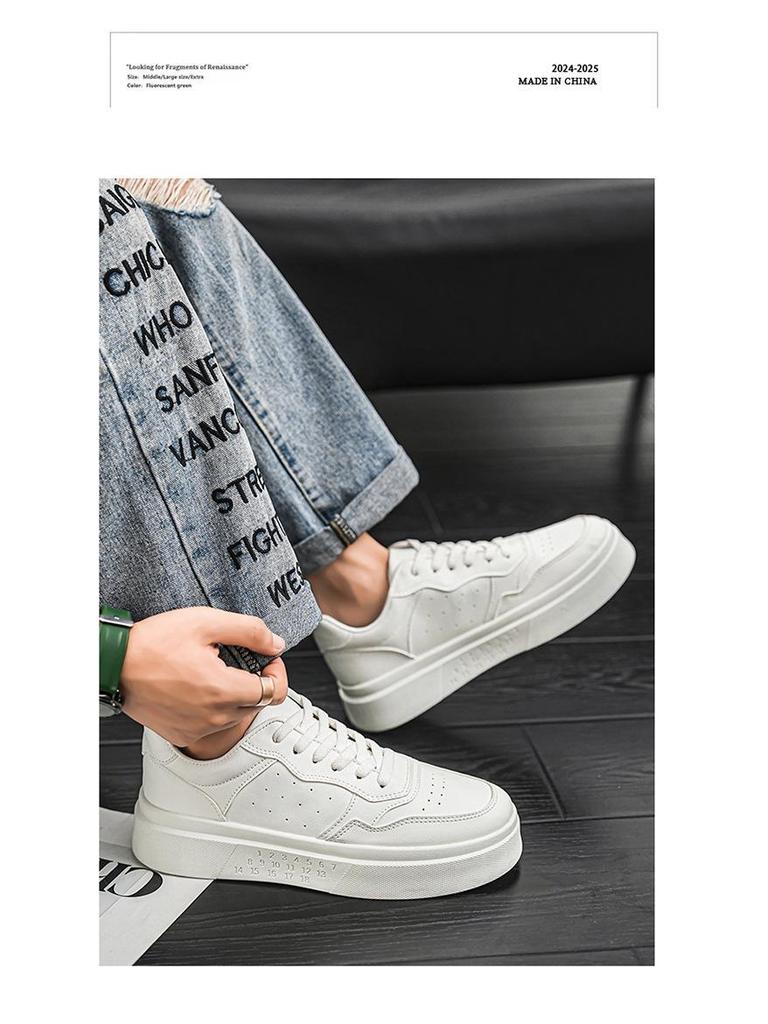 Men's Autumn White Thick-Soled Breathable Sneakers: Versatile, Trendy, Casual Skate Shoes