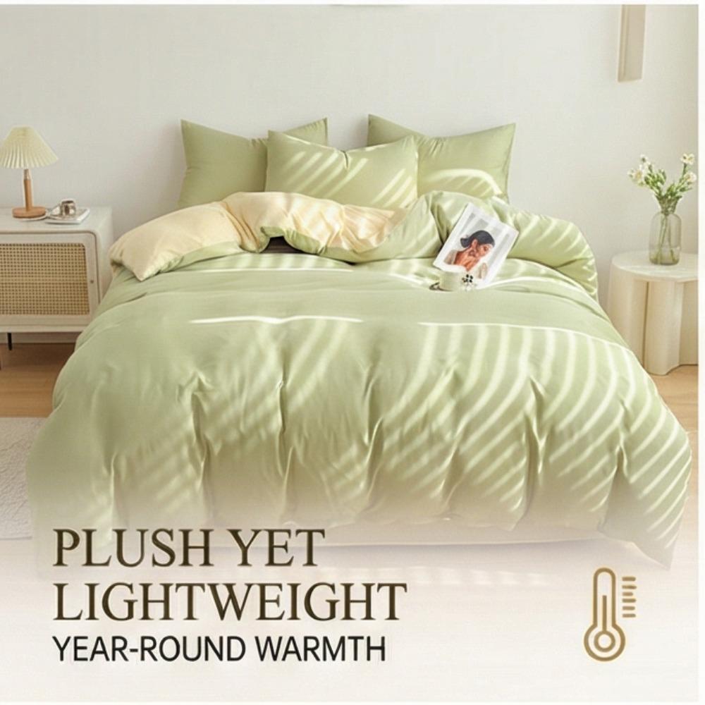 Conjunto de Roupa de Cama Simples de Algodão Lavado Duplamente Torcido - Lençol de Elástico e Capa de Cor Lisa