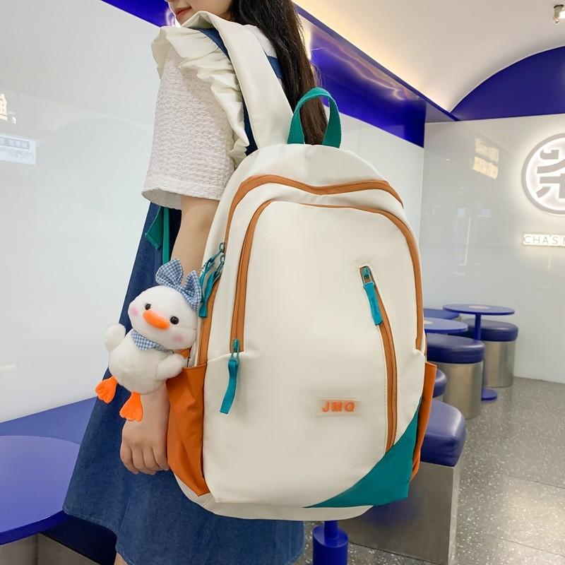 Color Blocked Simple Letter Decor Student Casual Backpack For Use School