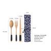 YFJY Japanese Style Wooden Chopsticks, Spoon & Fork Set for Students and Children with Cloth Bag - Three-Piece Tableware Set