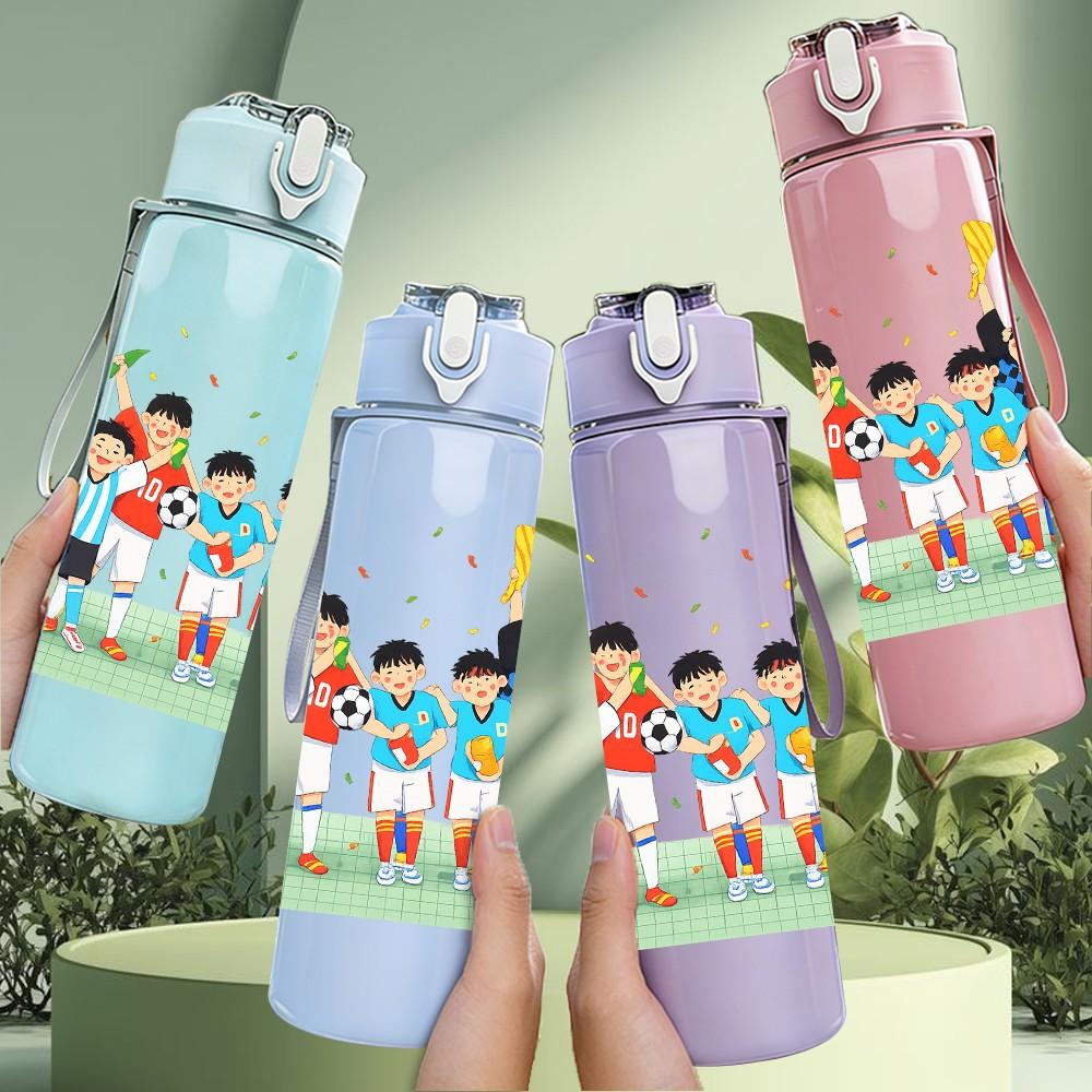 1PC Kids Cheer Sport Team Scene Print 750ml Color Plastic Sports Water Bottle Leakproof Flip Straw Lid Suitable for Sports Office Home Use