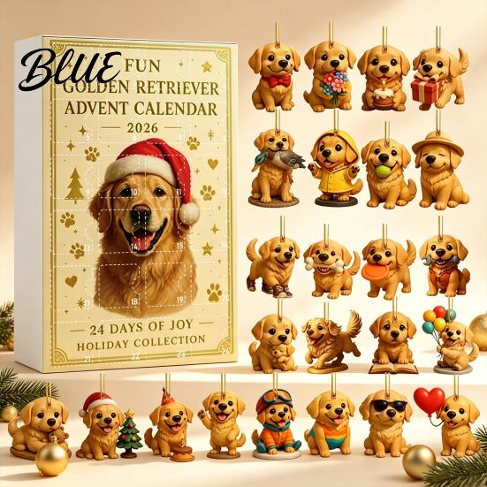 Holiday Countdown Blind Acrylic Ornaments Calendar with Christmas Advent Box 2026 24 Dog 2D Flat