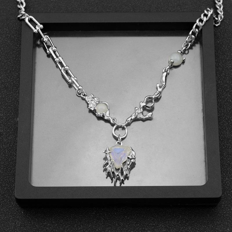 Flame Moonstone Necklace Tide Light Luxury Fashion High-end Titanium Steel Jewelry Couple Clavicle Necklace