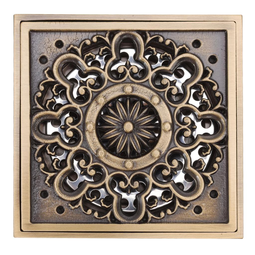 Sifon de Pardoseală din Cupru Pătrat Retro Debit Mare Rezistent la Miros Sifon de Duș pentru Baie