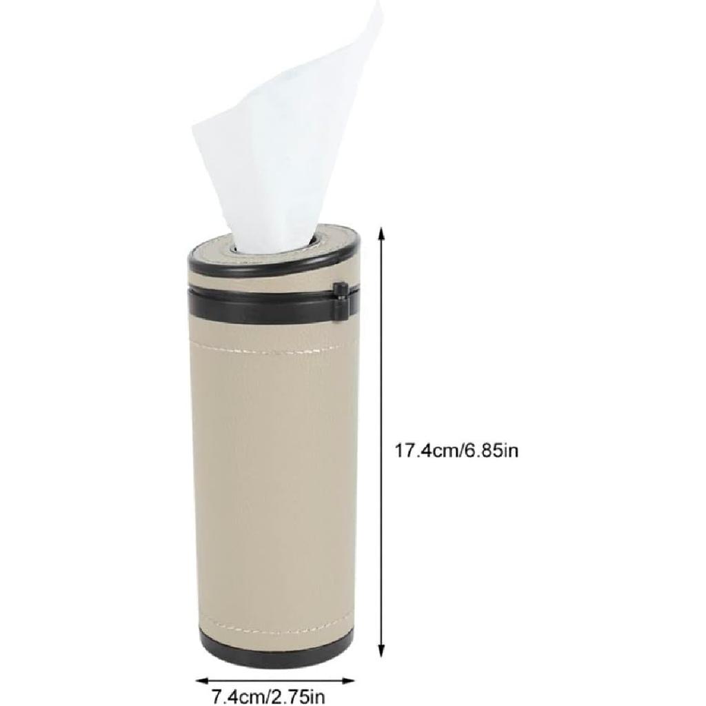 Car Tissue Tube, Cylinder Tissue Box Diameter 2.75'' PU Leather Round Tissues Container For Car Cup Holder, Up To 30 Count Tissue