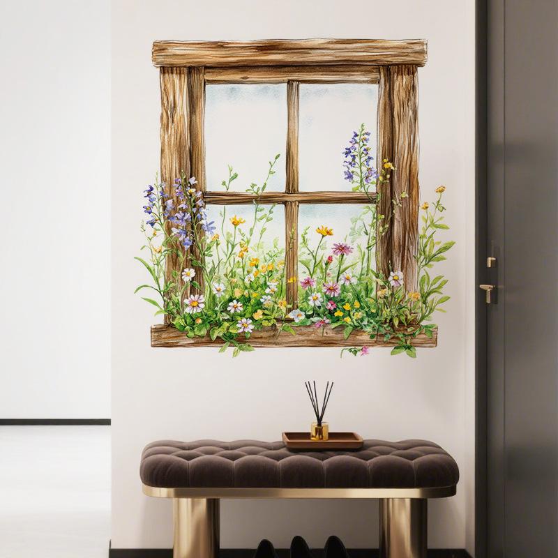 3D Fake Window Wall Sticker Self Adhesive Window Sill Flower Butterfly Decal for Living Room Bedroom Decoration Home Decor