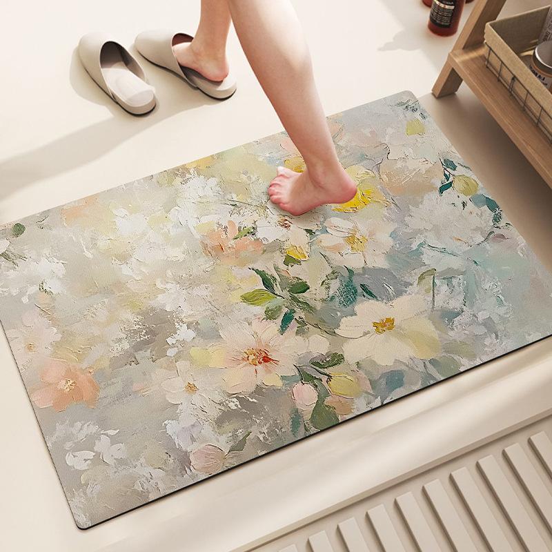 

Коврик для входной двери в стиле ретро с масляной живописью, диатомовая грязь, водопоглощающая мягкая подушка, противоскользящий коврик для туалета и ванной комнаты, коврик для пола в ванной комнате 40 * 60CM