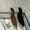 Fashion New Zippers Fashion Pointed Toe Women Ankle Boots with Low Heel Shoes Female Leopard Print Footwear Ladies Stretch Modern Boots