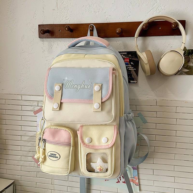 Soft Sister Small Fresh Schoolbag Korean College Style Backpack Multi-compartment Design Sense Female Junior High School Student Solid Color Backpack