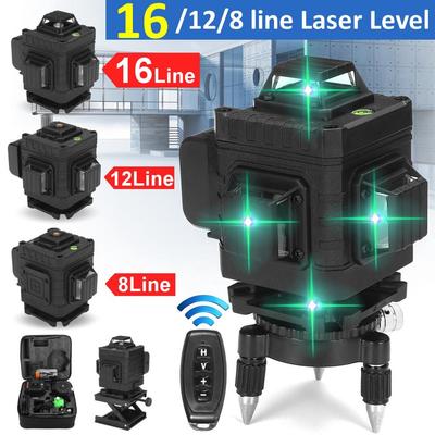 4D 8/12/16 čiary laserová vodováha zelené svetlo automatická samonivelácia 360 laserových úrovní horizontálne vertikálne krížové diaľkové ovládanie v interiéri a exteriéri