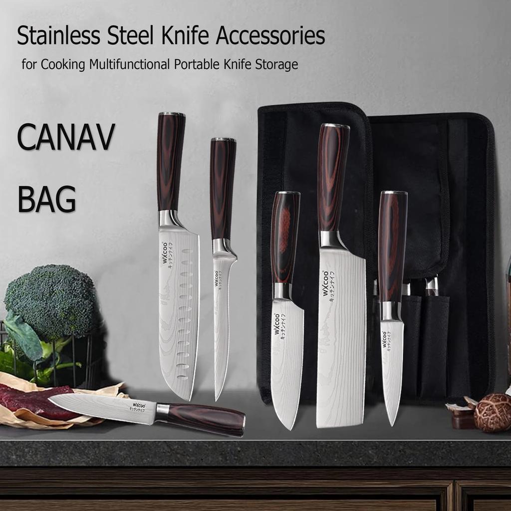 WXCOO Japanese Knife Set with Knife Bag Kitchen Knives Damascus Laser Fish Fillet Meat Cleaver Fruit Peeler Santoku Cutter
