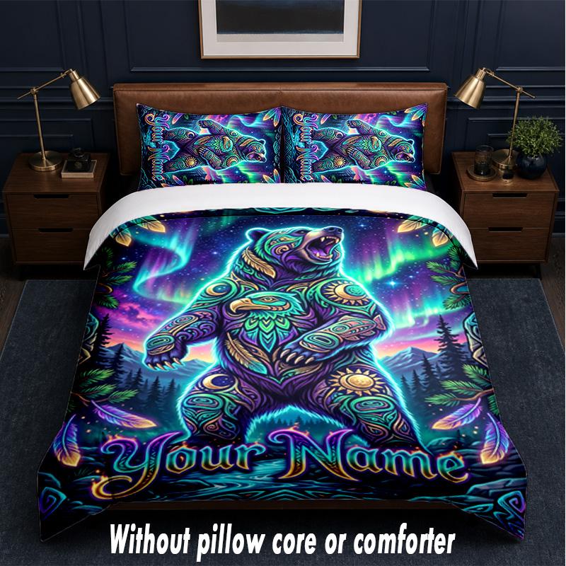 Teddy Bear Theme Custom Text Or Name 3Pcs Bedding Set,1 Flat Sheet & 2 Pillowcases Personalized Home Bedding