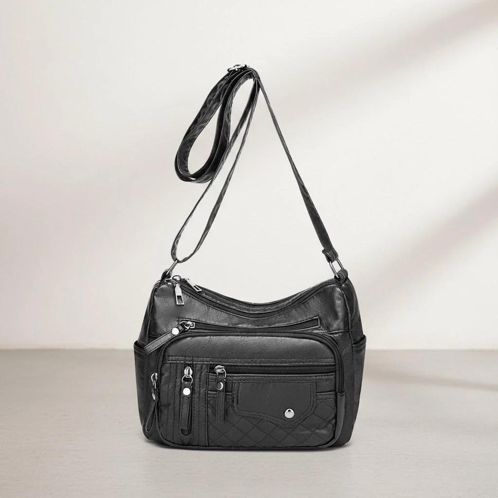 

Модная сумка через плечо из ПУ кожи для женщин, мягкая, стильная, с несколькими отделениями, регулируемым ремнем чёрный