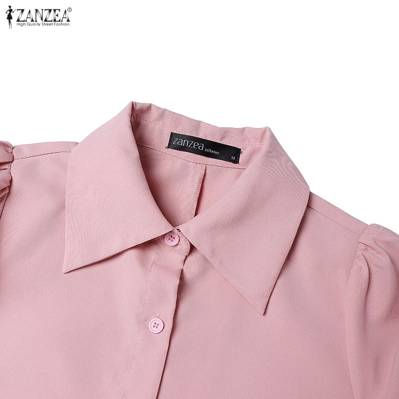 ZANZEA Women Casual Turn Down Collar Loose Summer Short Sleeve Dress