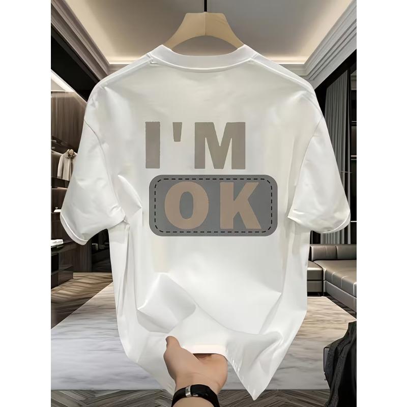 Men's Breathable Crew Neck Short Sleeve T-Shirt with Men's Letter Pattern Print Top