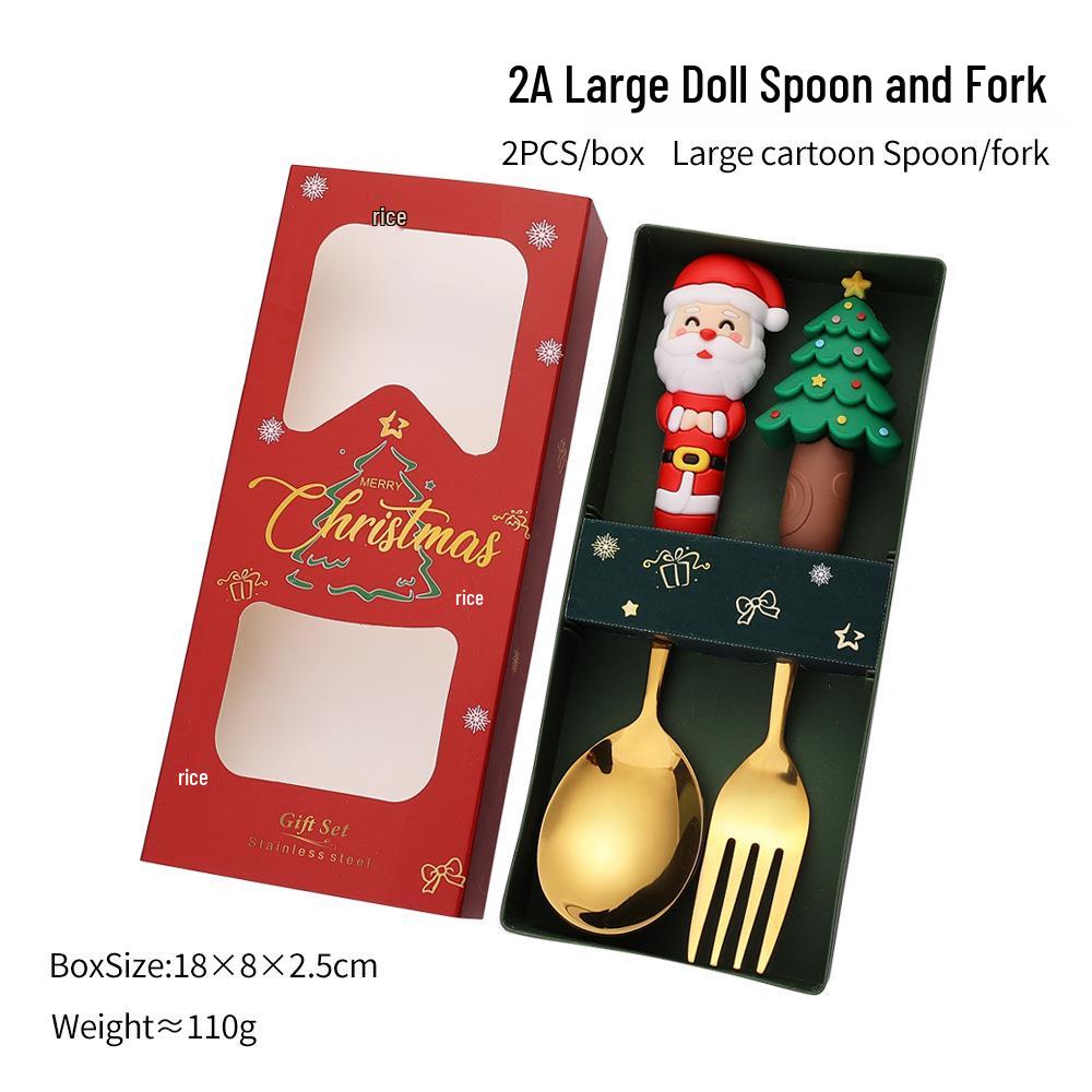 Large Christmas Plush Spoon & Fork Set - Santa Claus & Tree Design