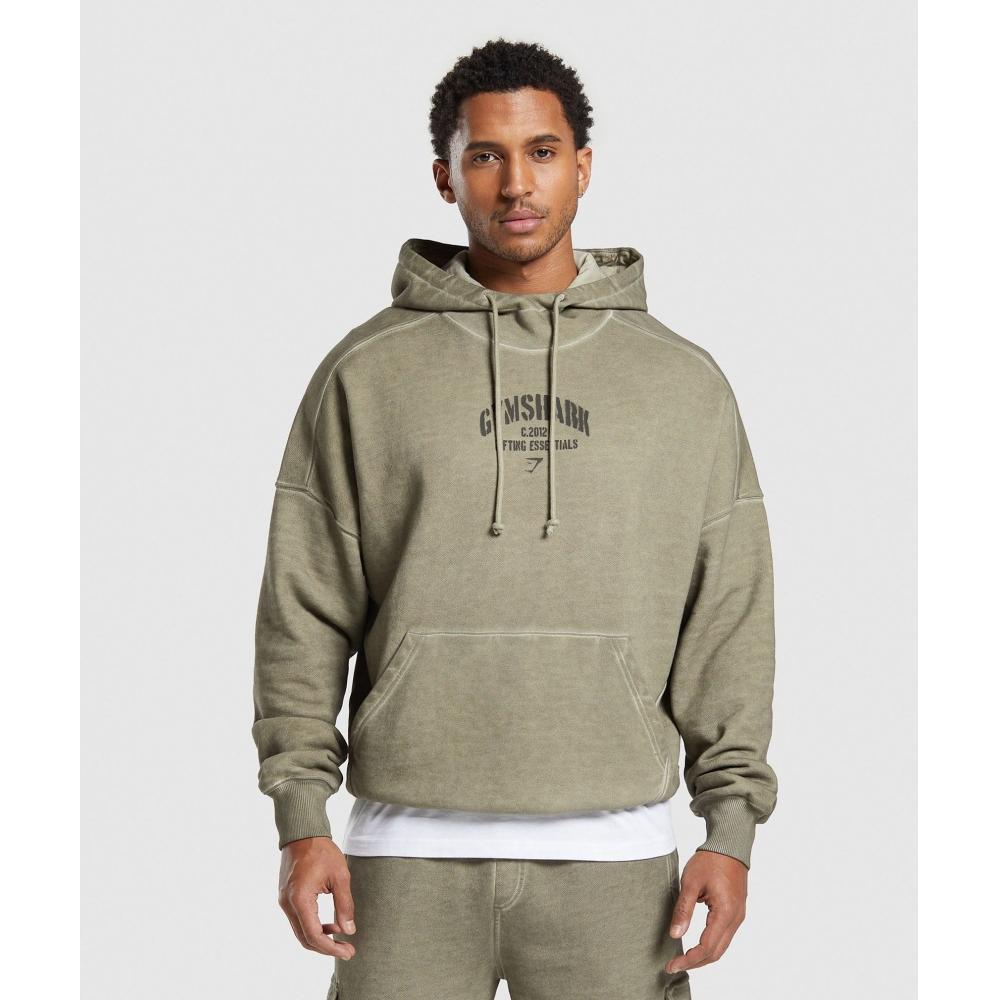 

GYMSHARK Тяжелая стираная толстовка с капюшоном, зеленая A5A4U ECML XS