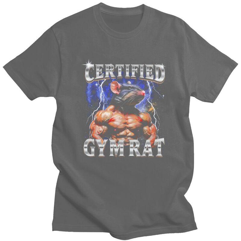 Mens Certified Gym Rat Funny Meme T Shirts Round Neck Short Sleeve 100 Cotton TShirt Casual Loose Oversized Streetwear Clothes