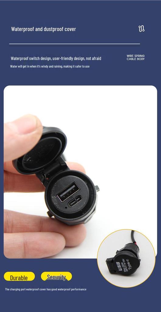Electric Vehicle USB Charging Plug with Flip-Cover, 12V Round Socket Charger