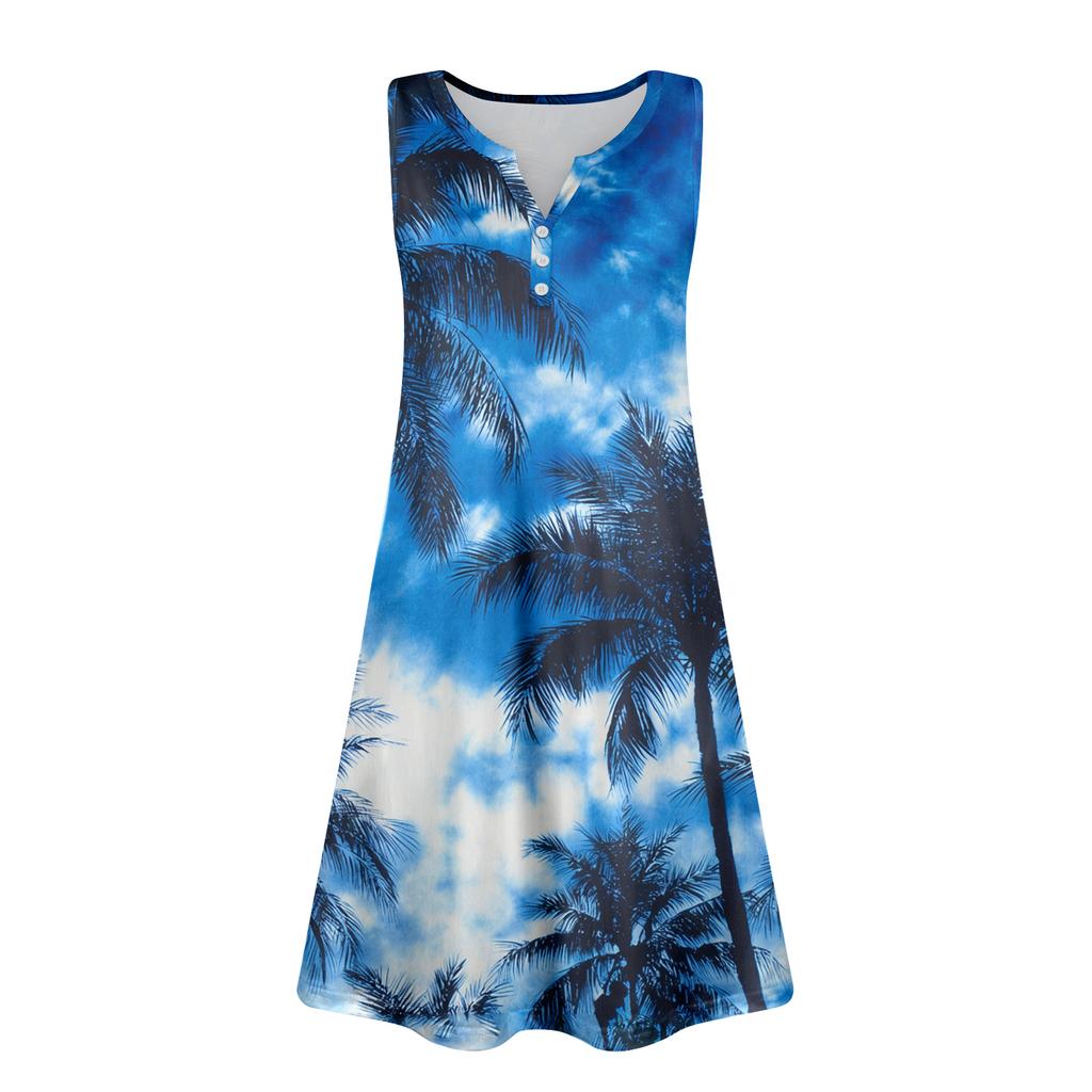 Womens Summer Dresses Loose V Neck Sleeveless Sundresses Dress With Pockets