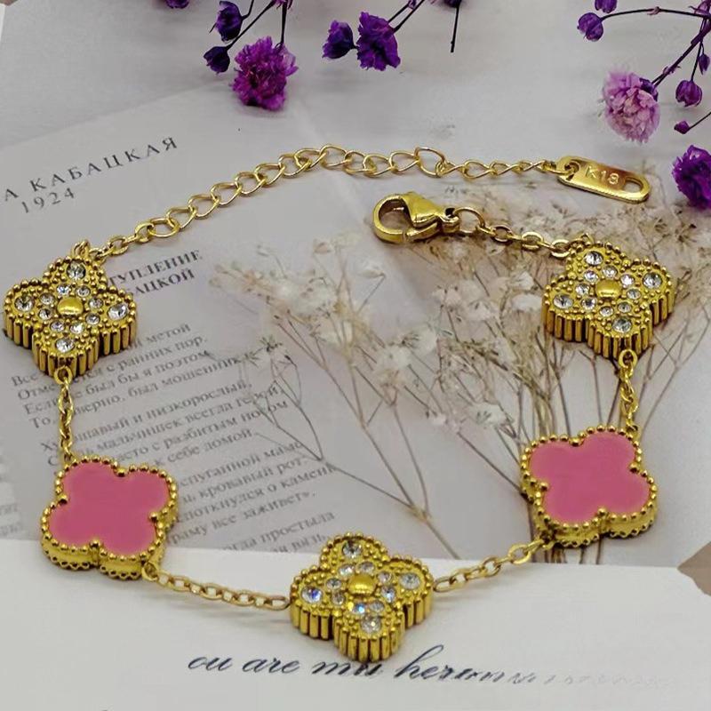 New Shiny Four-leaf Clover Bracelet Five-flower Fashion Sense Hand Jewelry Simple Jewelry