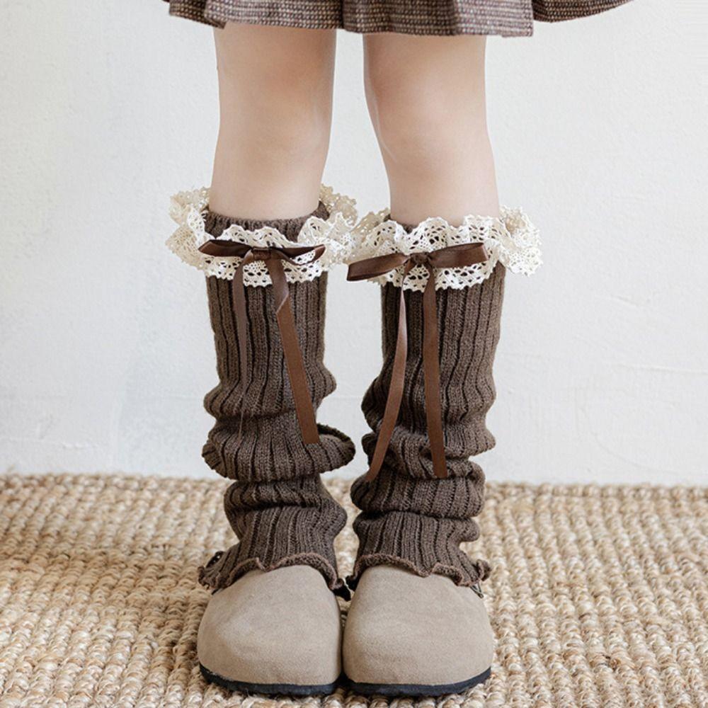 Long Stockings Lolita Knitted Socks Solid Color Knitted Foot Cover Children's Foot Warmer  Autumn