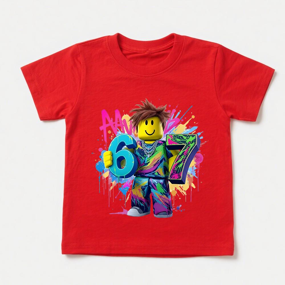 Sommerlustiges Spiel 67 Digitaldruck Kinder Baumwoll-T-Shirt für Jungen und Mädchen Lässiges Kurzarm-T-Shirt Kinder Grafik-Oberteile