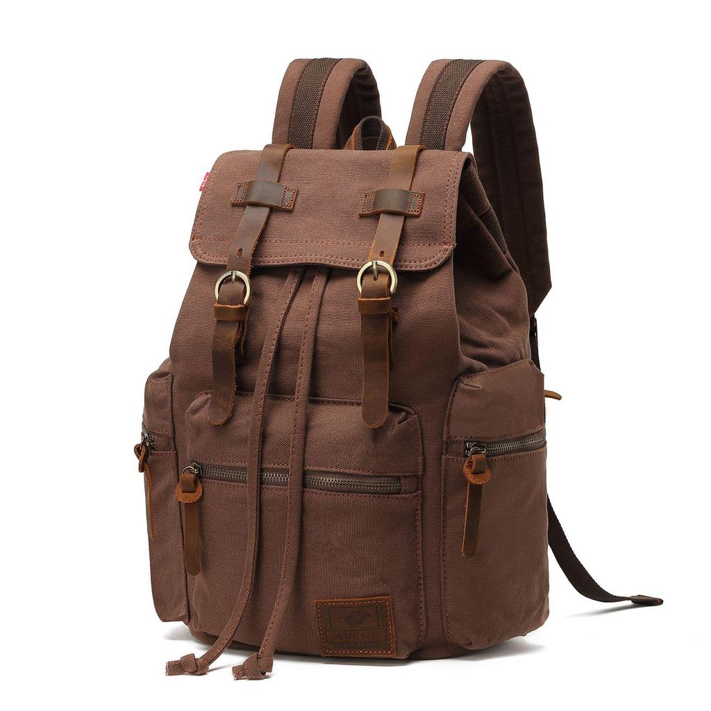 AUGUR Vintage Canvas Backpack for Men – Dual-Shoulder Laptop & School Bag