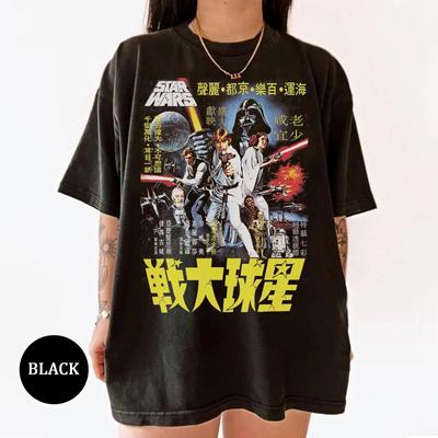 Star Wars Poster Originale Giapponese Vintage T-shirt Unisex Adulto 100% Cotone Magliette Uomo Top Maglietta Bambino